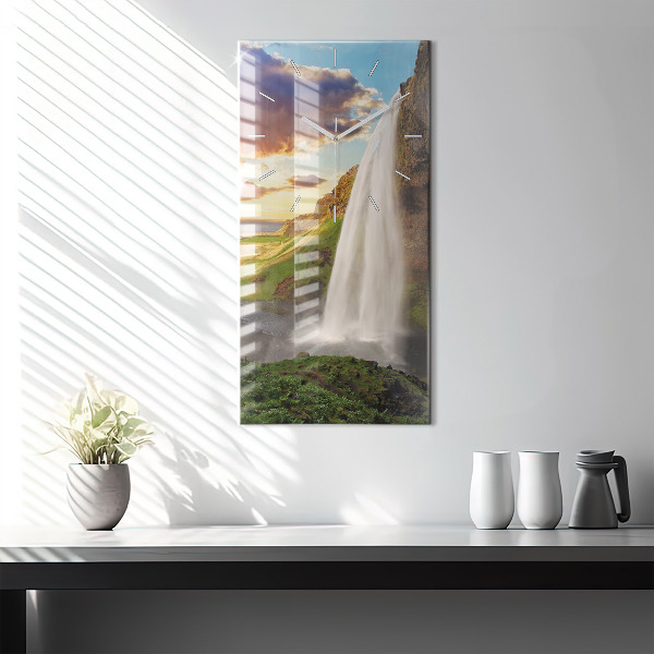 Vertical wall clock Waterfall in Iceland