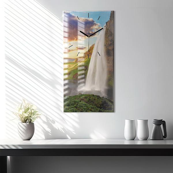 Vertical wall clock Waterfall in Iceland