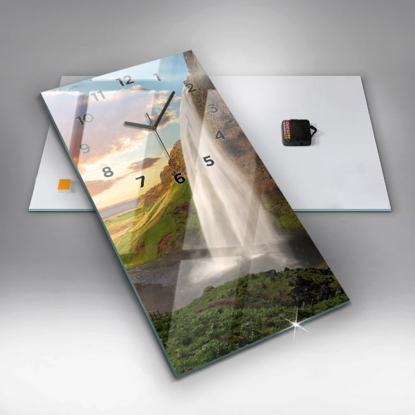 Vertical wall clock Waterfall in Iceland
