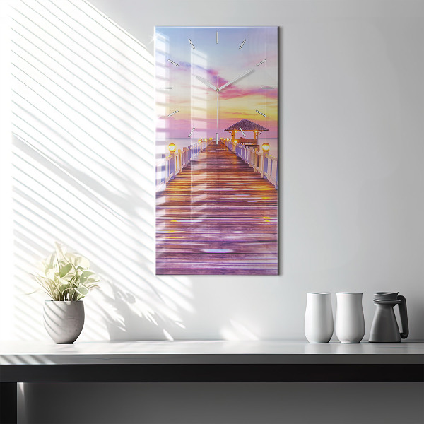 Vertical wall clock The bridge in the port in the evening