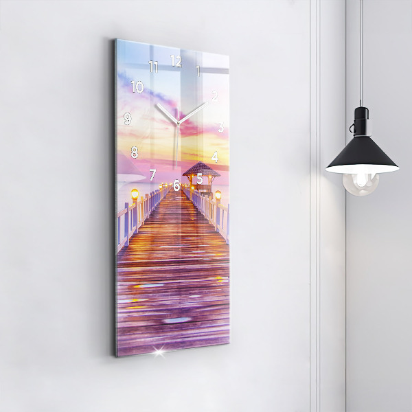 Vertical wall clock The bridge in the port in the evening