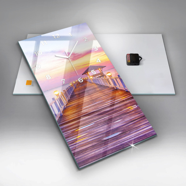 Vertical wall clock The bridge in the port in the evening