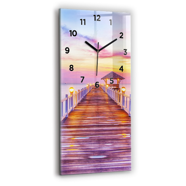 Vertical wall clock The bridge in the port in the evening