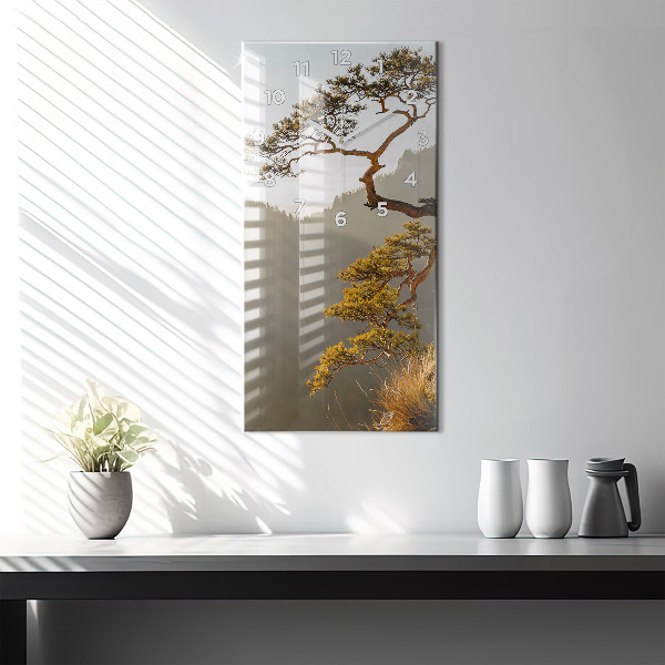Vertical wall clock A tree in the mountains