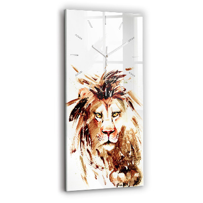 Vertical wall clock Illustration of a brown lion