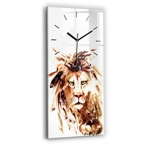 Vertical wall clock Illustration of a brown lion