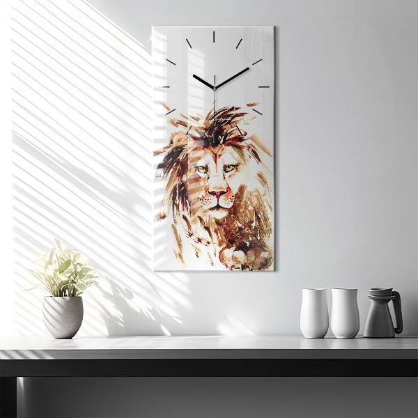 Vertical wall clock Illustration of a brown lion
