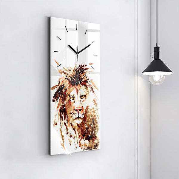Vertical wall clock Illustration of a brown lion