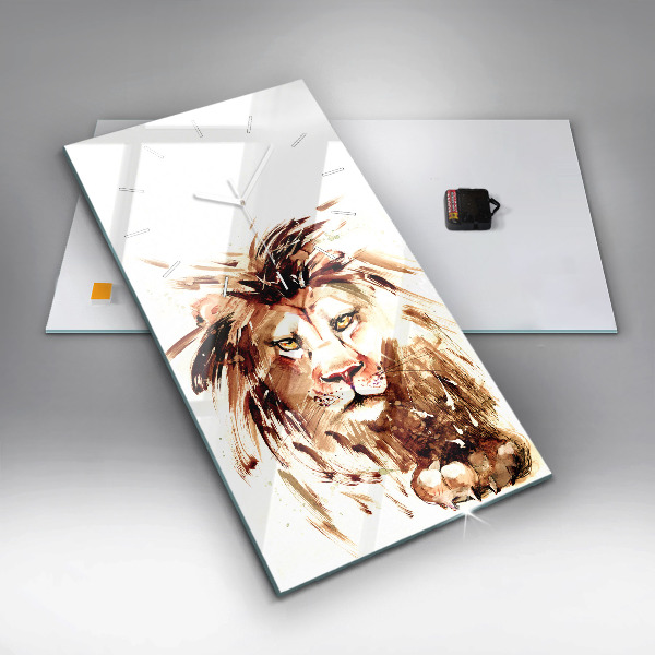 Vertical wall clock Illustration of a brown lion