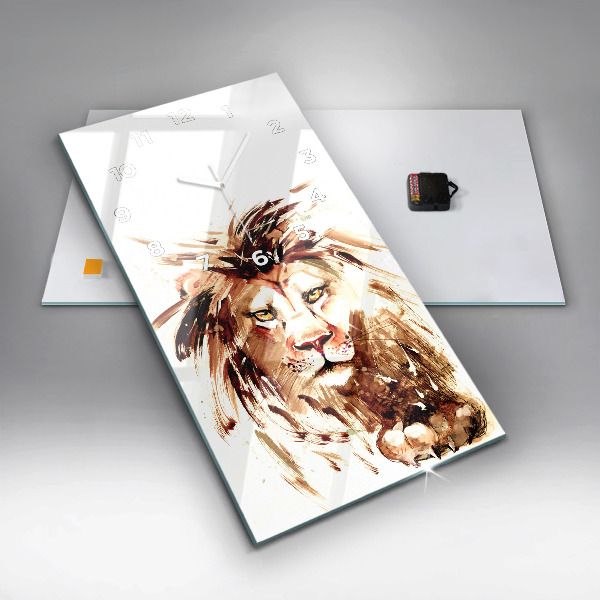 Vertical wall clock Illustration of a brown lion