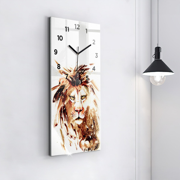 Vertical wall clock Illustration of a brown lion