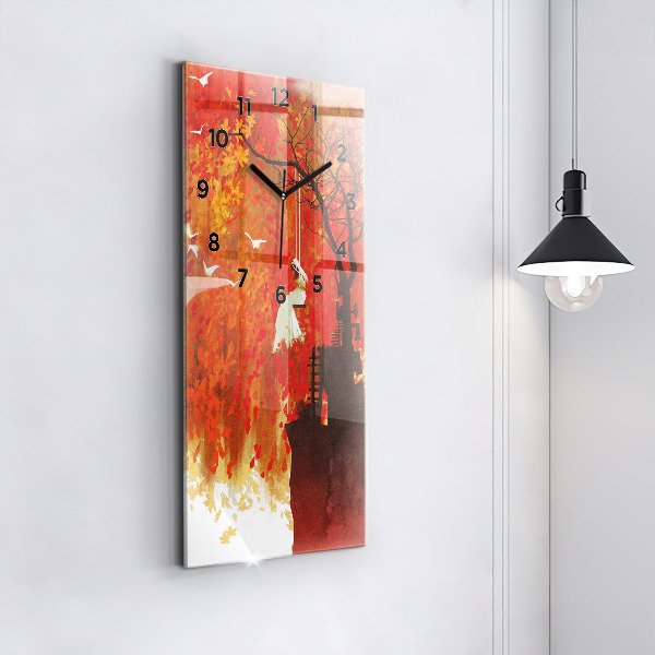 Vertical wall clock Bride in autumn