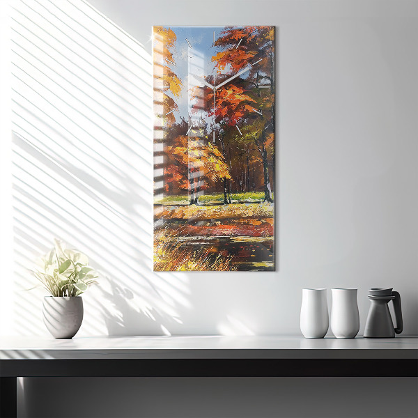 Vertical wall clock Autumn landscape with a river