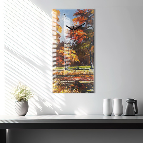 Vertical wall clock Autumn landscape with a river