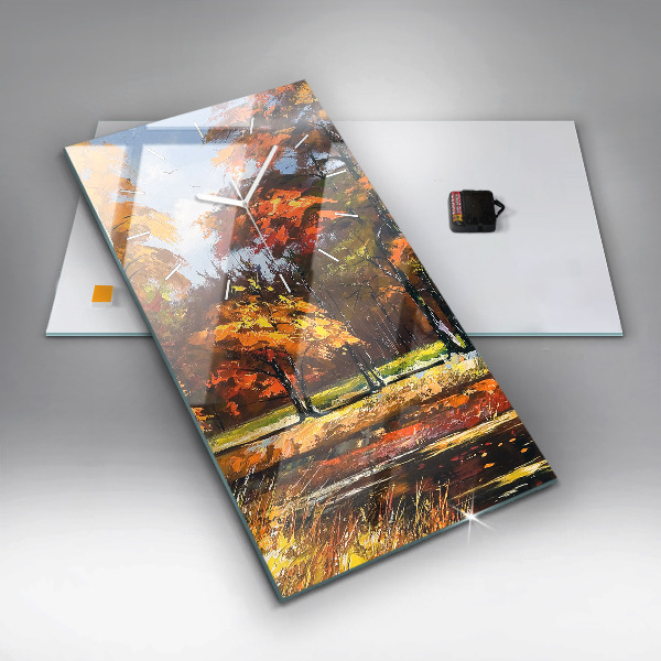 Vertical wall clock Autumn landscape with a river