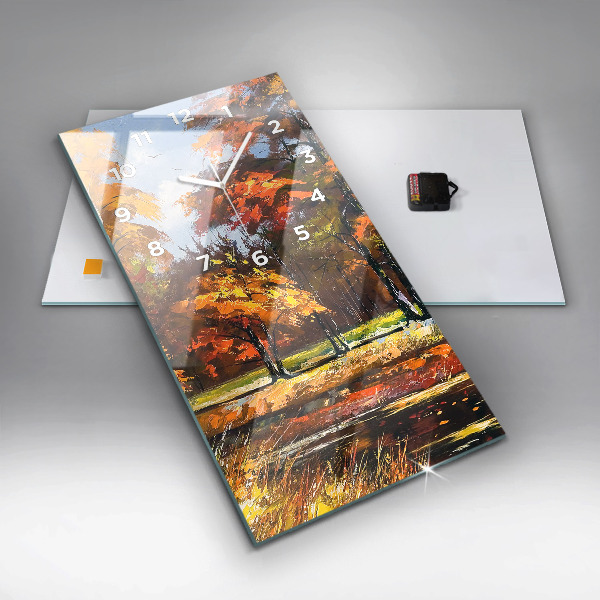 Vertical wall clock Autumn landscape with a river