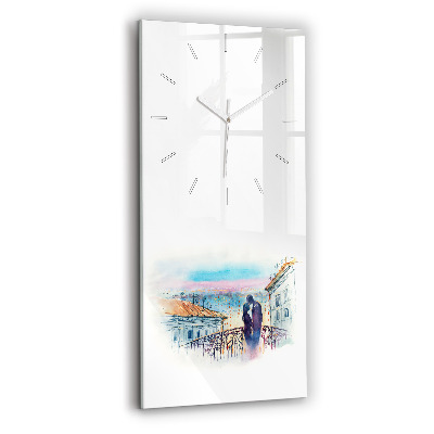 Vertical wall clock People in watercolor
