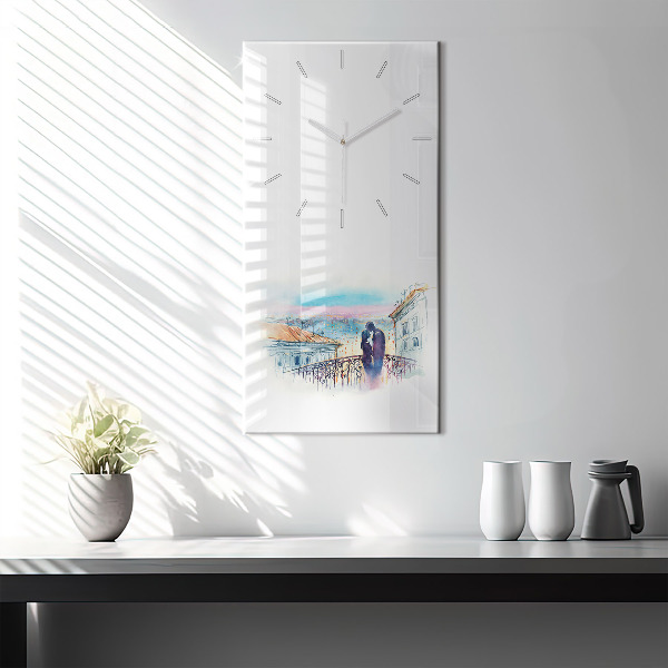 Vertical wall clock People in watercolor