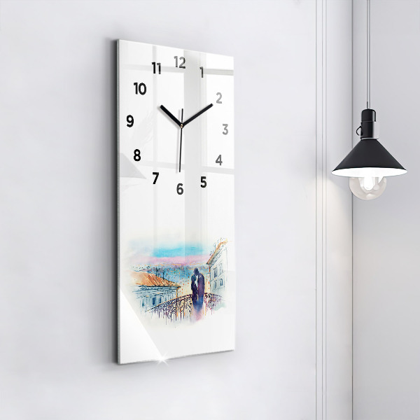 Vertical wall clock People in watercolor