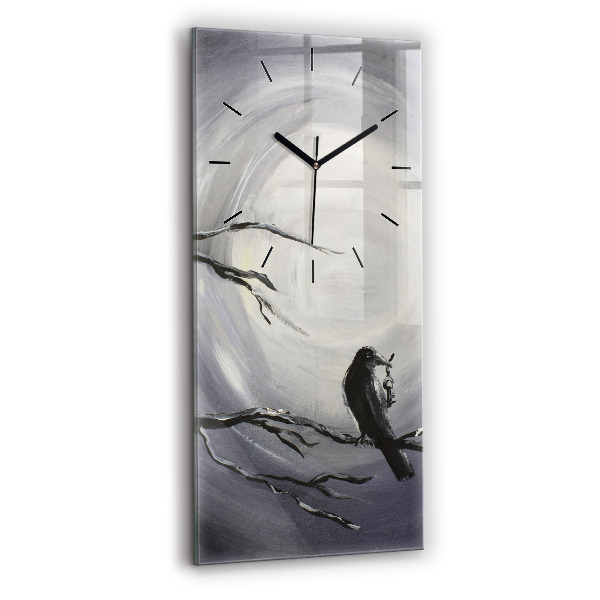 Vertical wall clock Raven in the moonlight
