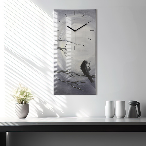 Vertical wall clock Raven in the moonlight