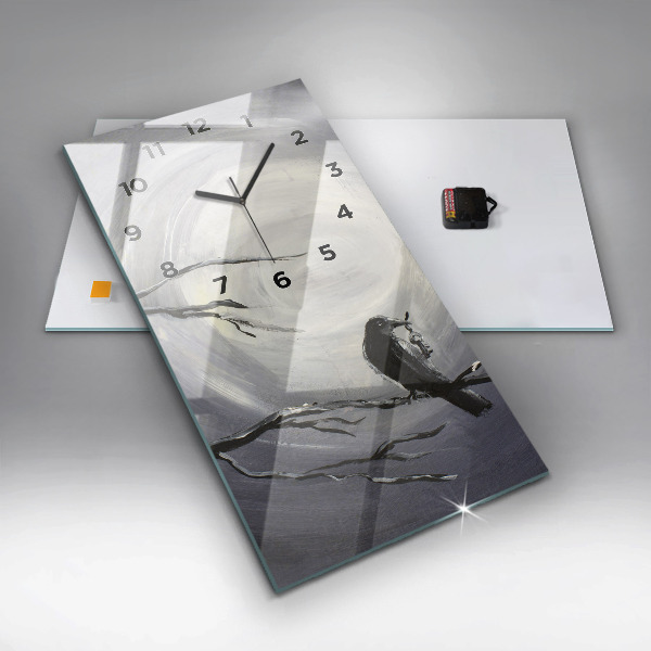 Vertical wall clock Raven in the moonlight