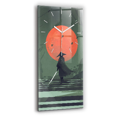 Vertical wall clock Samurai in the forest