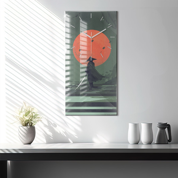 Vertical wall clock Samurai in the forest