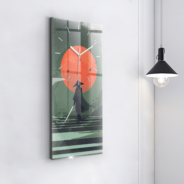 Vertical wall clock Samurai in the forest