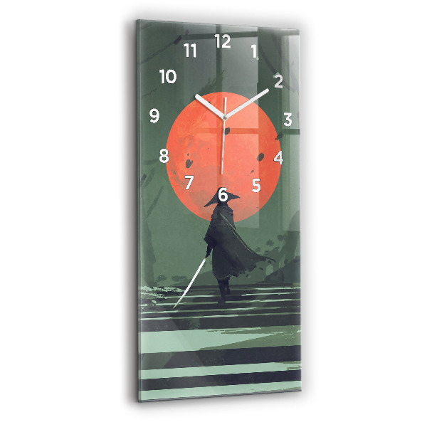 Vertical wall clock Samurai in the forest
