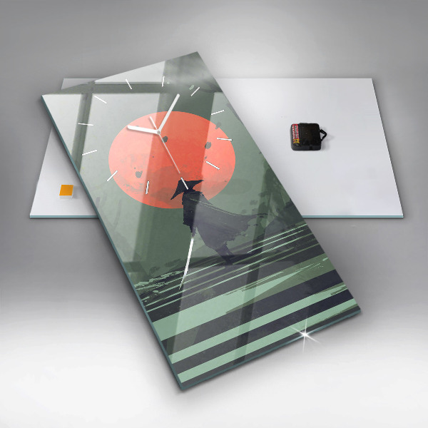 Vertical wall clock Samurai in the forest
