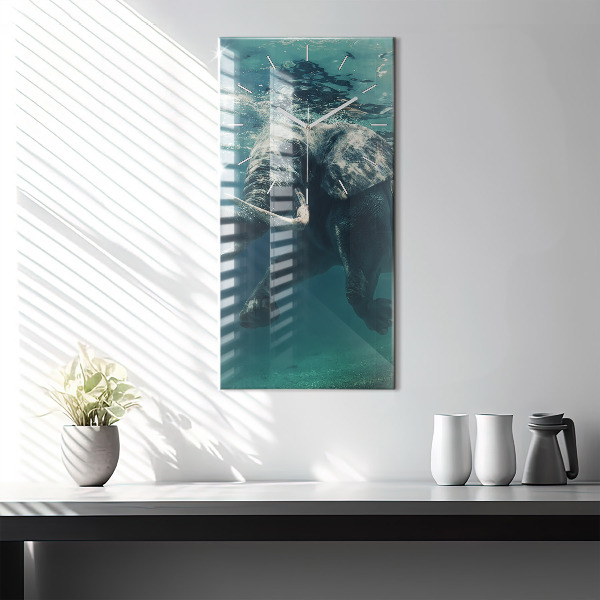 Vertical wall clock Swimming elephant in the ocean