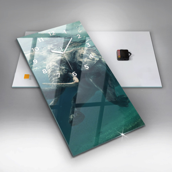 Vertical wall clock Swimming elephant in the ocean