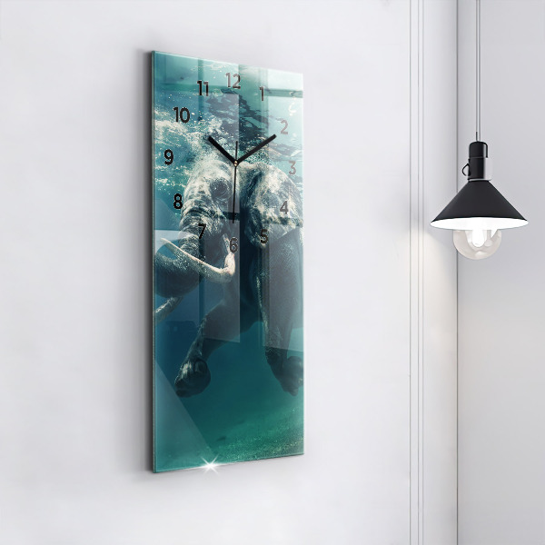 Vertical wall clock Swimming elephant in the ocean