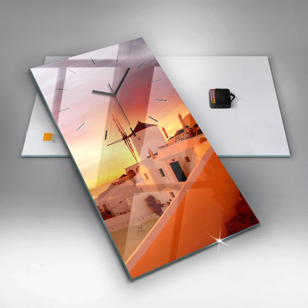 Vertical wall clock Old windmill in Santorini