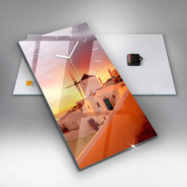 Vertical wall clock Old windmill in Santorini