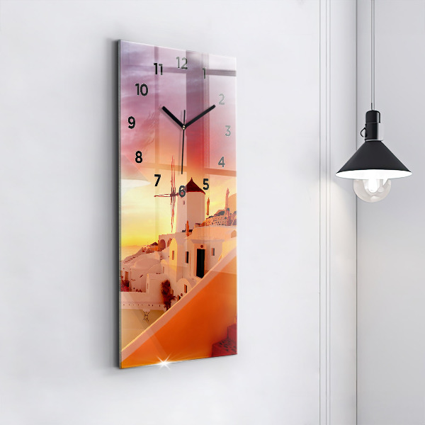 Vertical wall clock Old windmill in Santorini