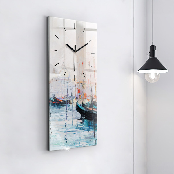 Vertical wall clock Oil painting yacht sea