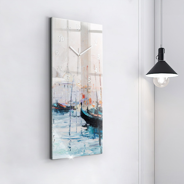 Vertical wall clock Oil painting yacht sea