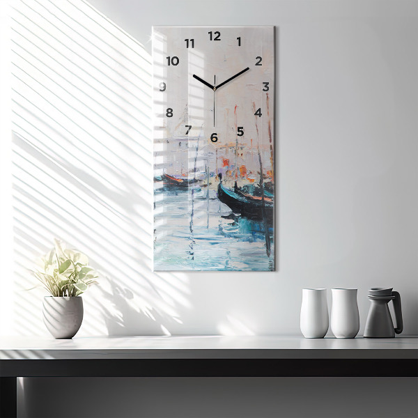 Vertical wall clock Oil painting yacht sea