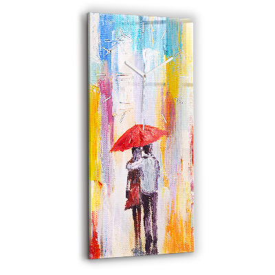 Vertical wall clock Couple in the rain