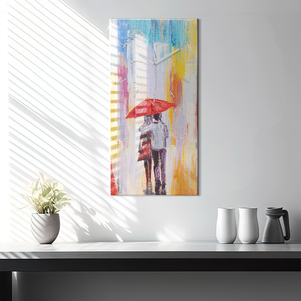 Vertical wall clock Couple in the rain