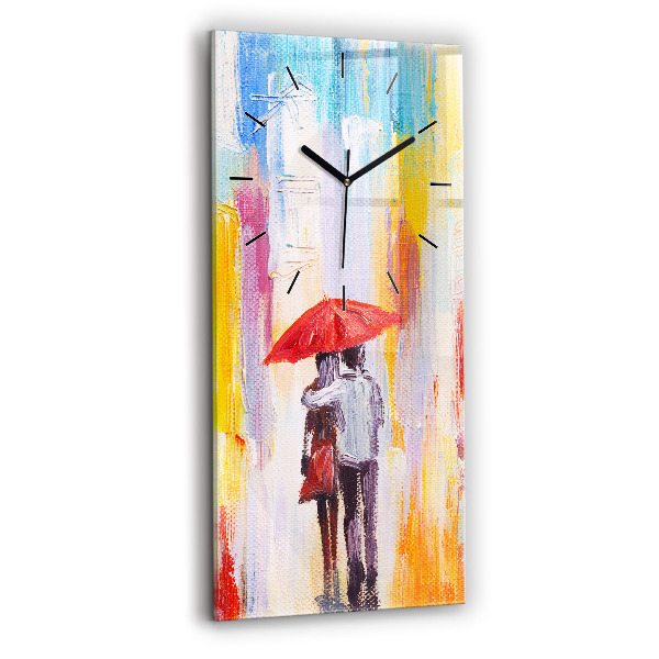 Vertical wall clock Couple in the rain
