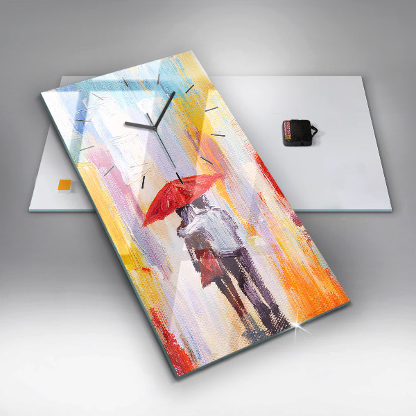 Vertical wall clock Couple in the rain