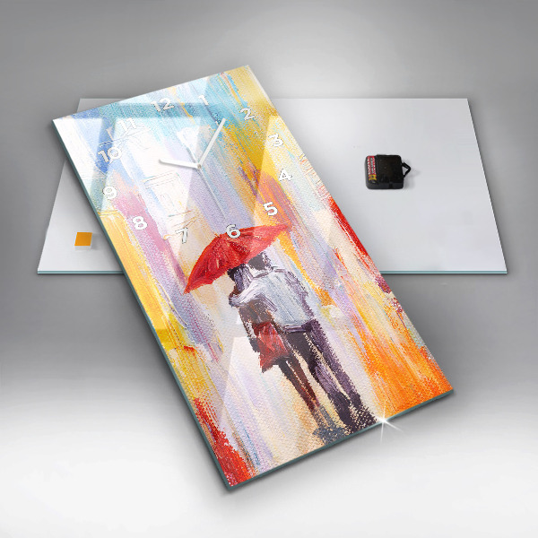 Vertical wall clock Couple in the rain
