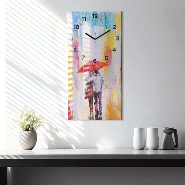 Vertical wall clock Couple in the rain