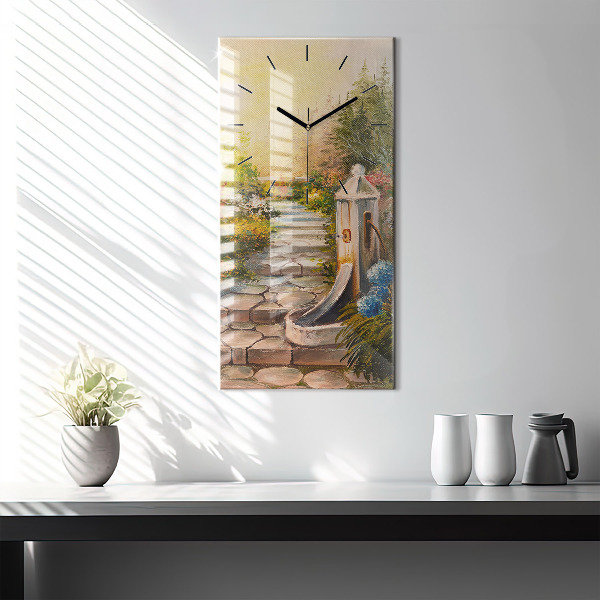 Vertical wall clock Oil composition in the forest