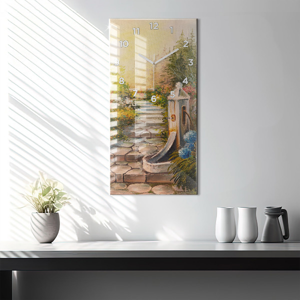 Vertical wall clock Oil composition in the forest