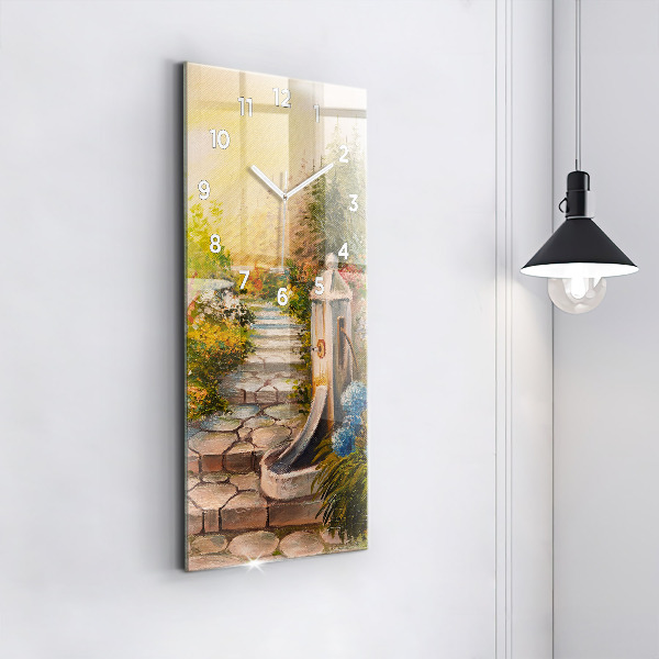 Vertical wall clock Oil composition in the forest