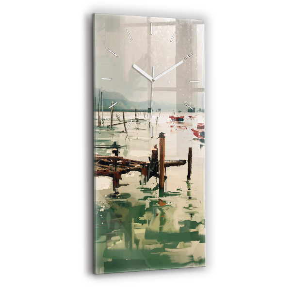 Vertical wall clock Fishing boats in the port